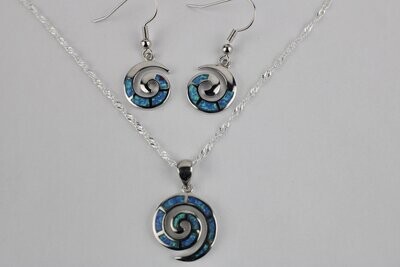 Blue Fire Opal Koru Earring and Necklace Set w/chain