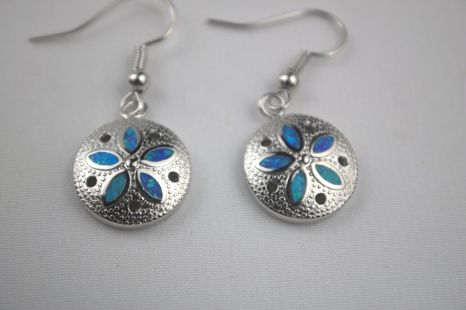Fire Opal Sand Dollar Dangle Earrings, Color: Blue