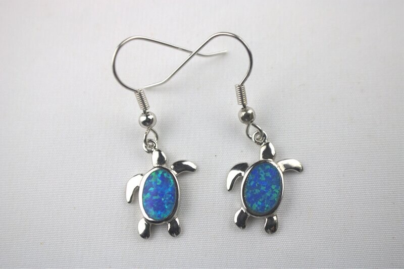 Fire Opal Turtle Dangle Earrings, Color: Blue