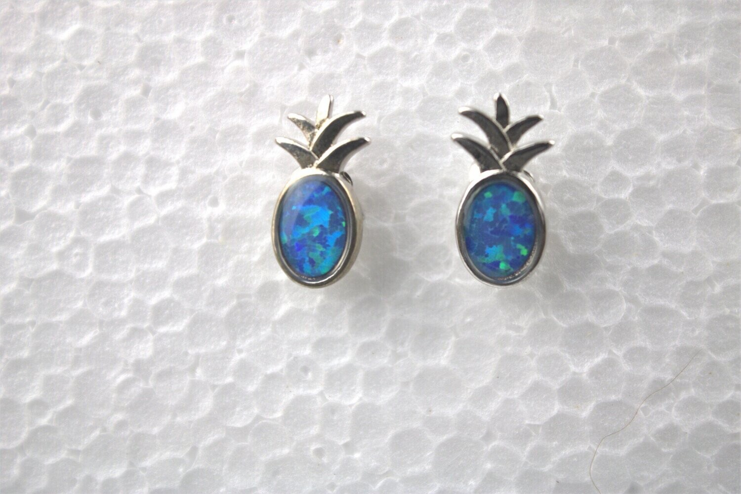 Fire Opal Pineapple Stud Earrings, Color: Blue
