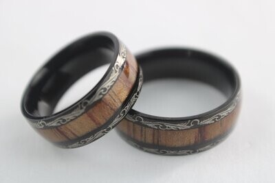 Black Titanium and Koa Wood Inlay Ring 8mm