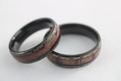 Black Titanium and Koa Wood Inlay Ring 6mm