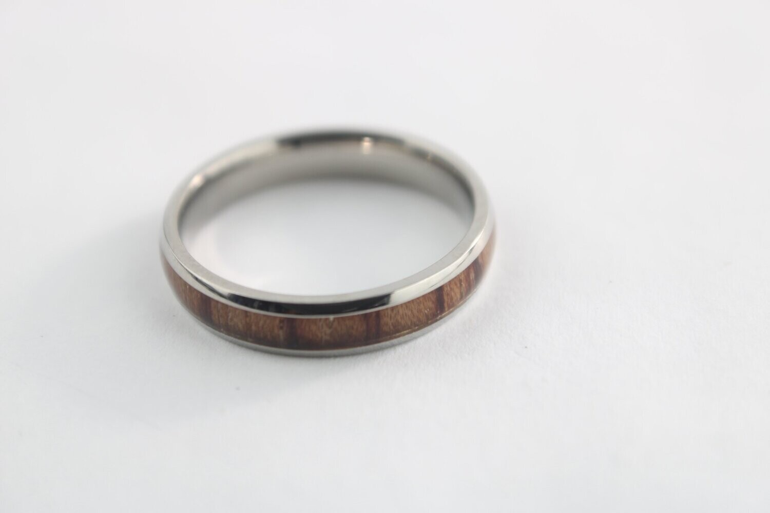 Titanium and Koa Wood Inlay Ring 4mm, Size: 6