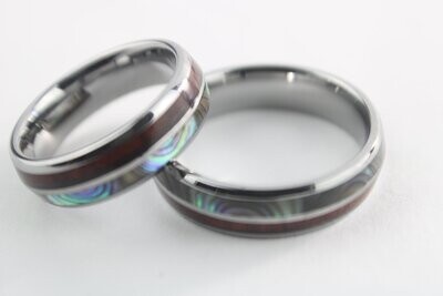 Tungsten Carbide Koa Wood & Abalone Shell Inlay Ring 6mm