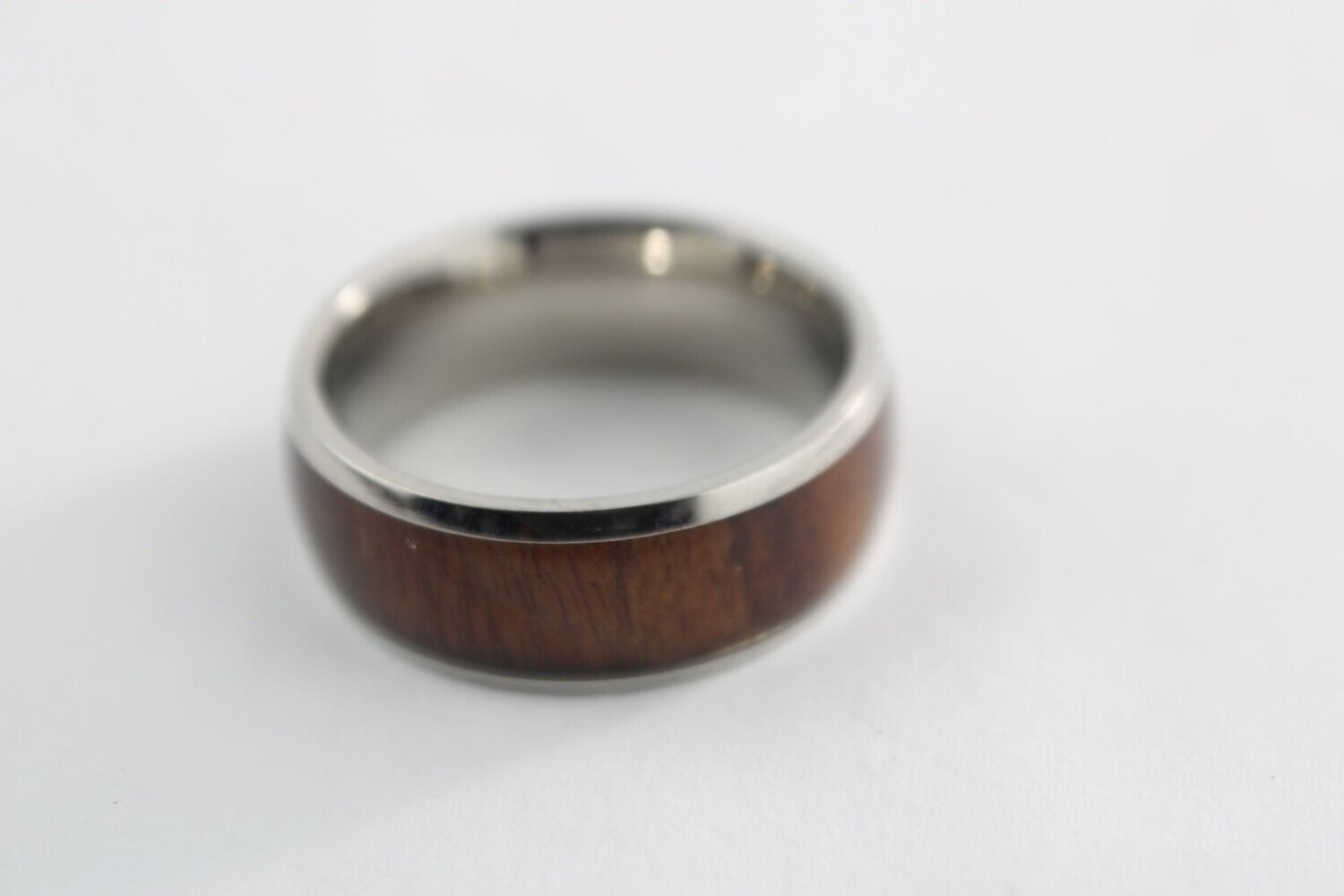 Titanium and Koa Wood Inlay Ring 8mm, Size: 6