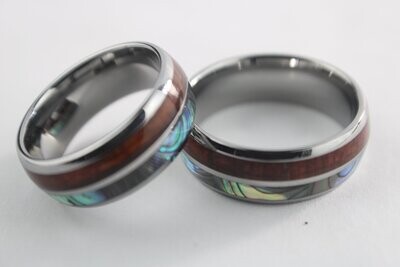 Tungsten Carbide Koa Wood & Abalone Shell Inlay Ring 8mm