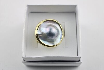 Natural Round Mabe Pearl Electroplated Gold Adjustable Ring