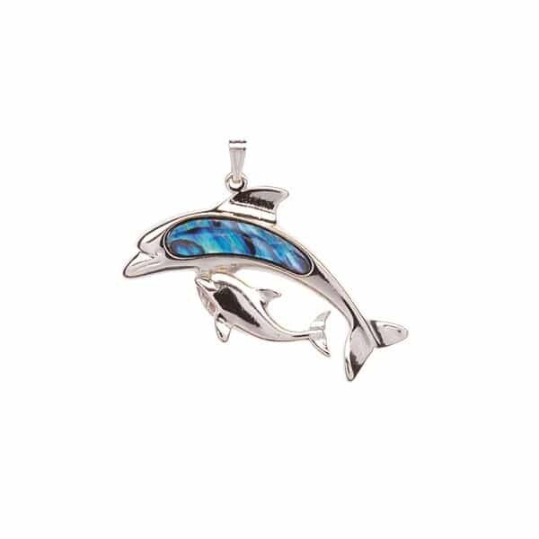 Dolphin with Baby Pendant  - Palladium or 22K Gold Plate