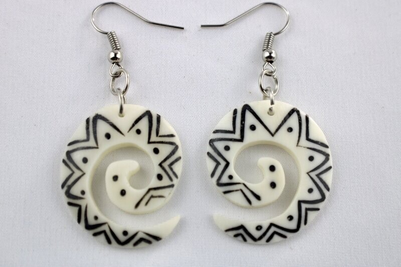 Bone Tribal Koru Dangle Earrings