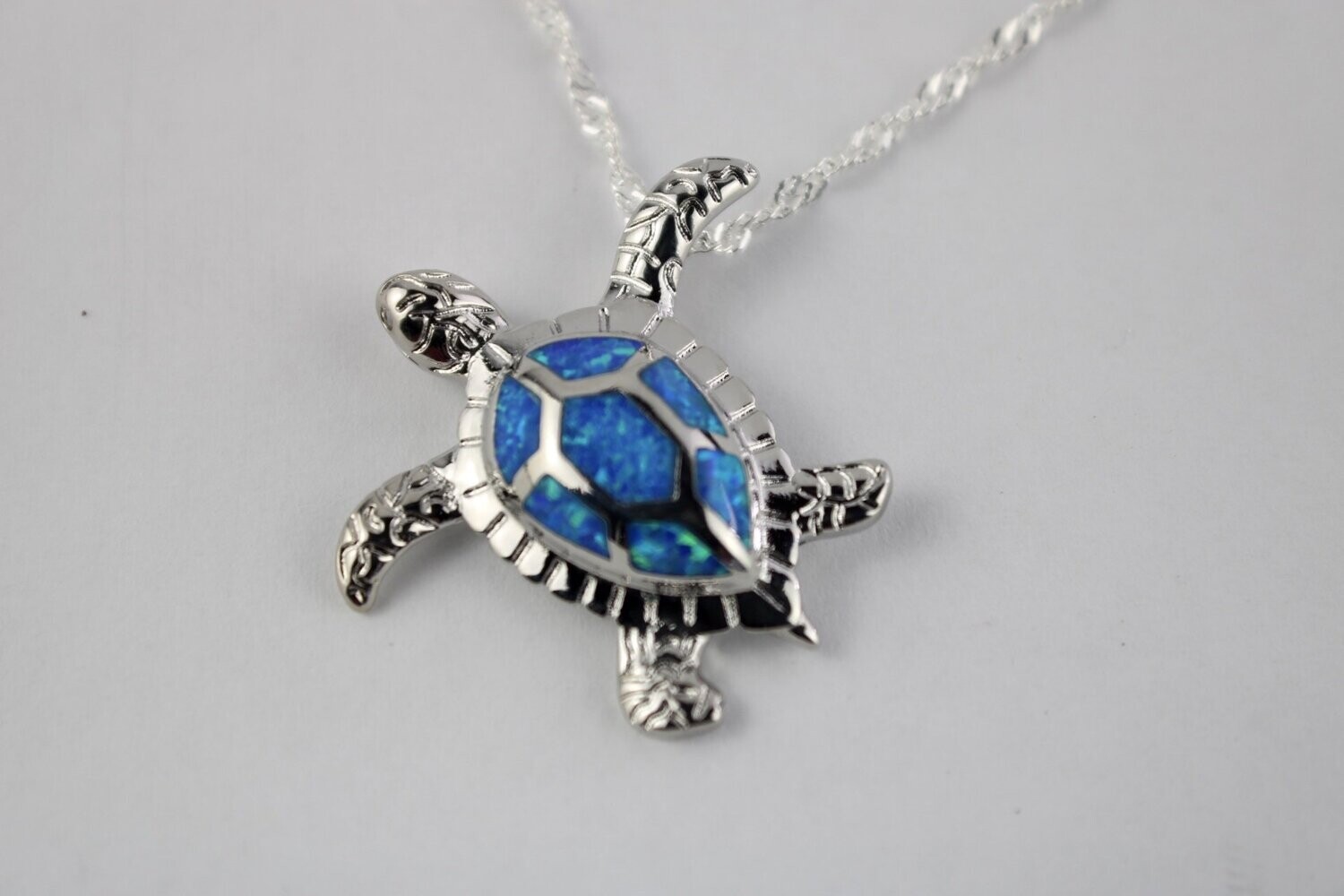 Fire Opal Sea Turtle Necklace w/chain, Color: Blue