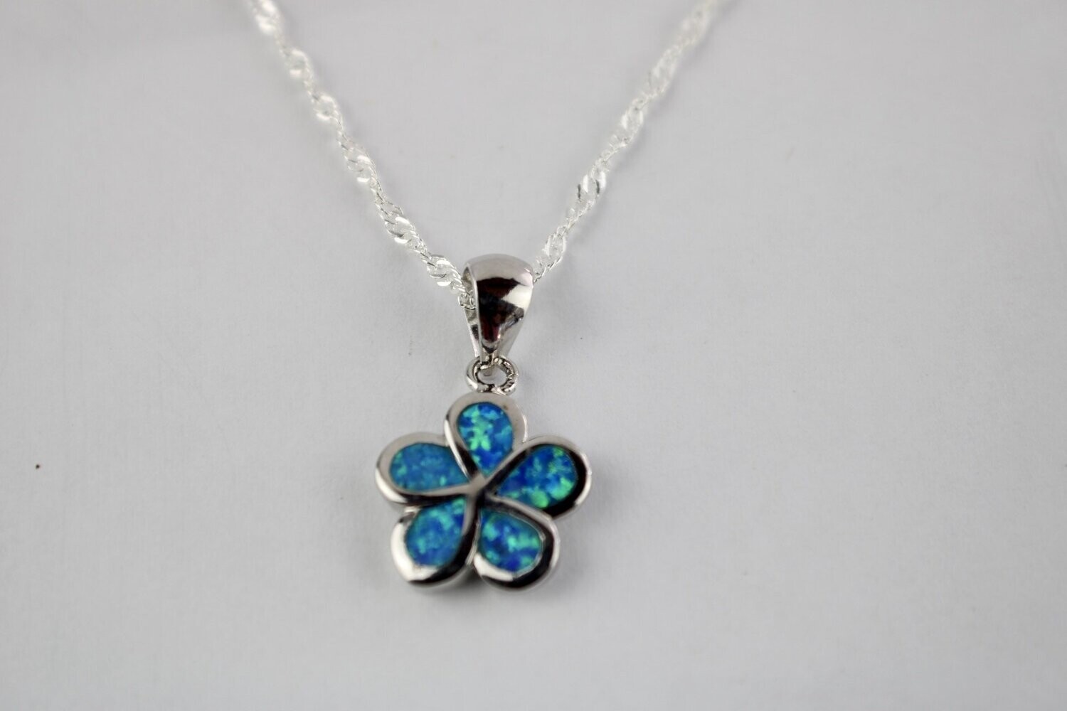 Fire Opal Plumeria Flower Necklace w/chain, Color: Blue
