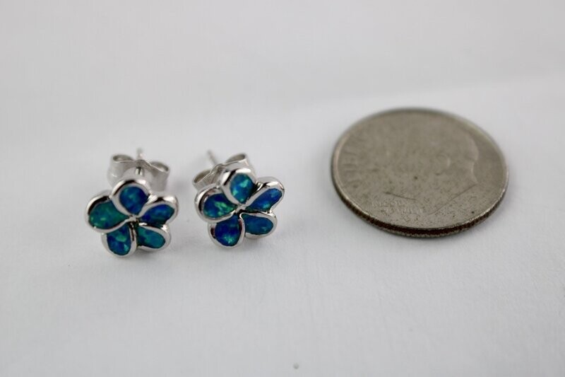 Blue Fire Opal Plumeria Flower Stud Earrings (8mm & 12mm), Size: 8mm Diameter