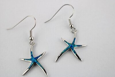 Blue Fire Opal Star Fish Dangle Earrings