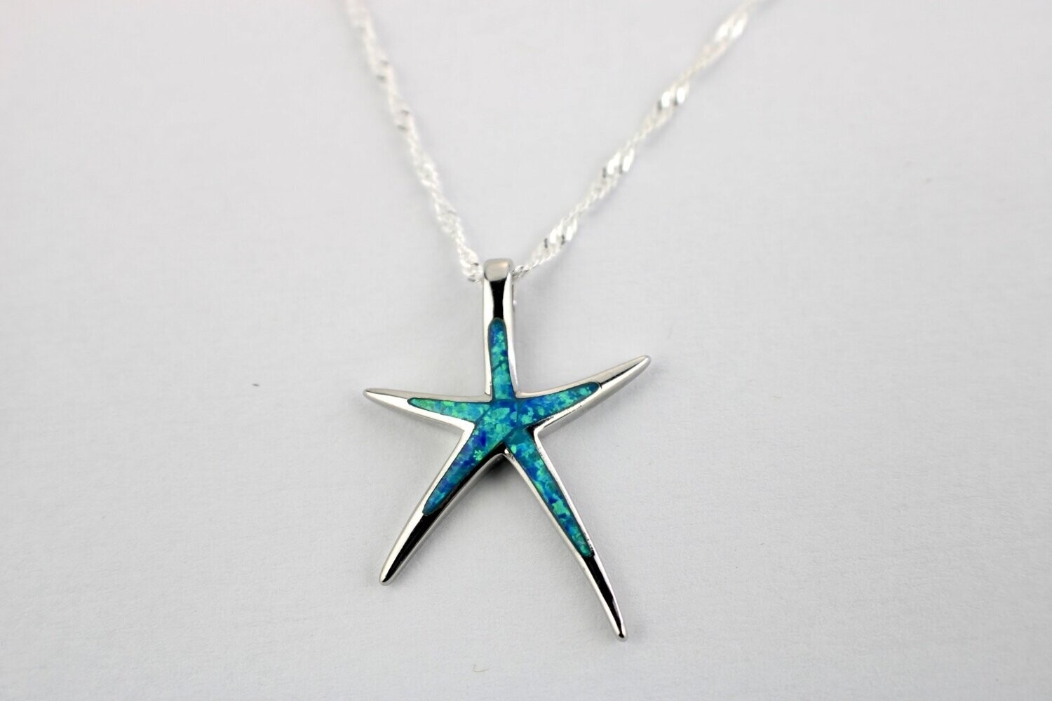 Fire Opal Star Fish Necklace w/chain, Color: Blue