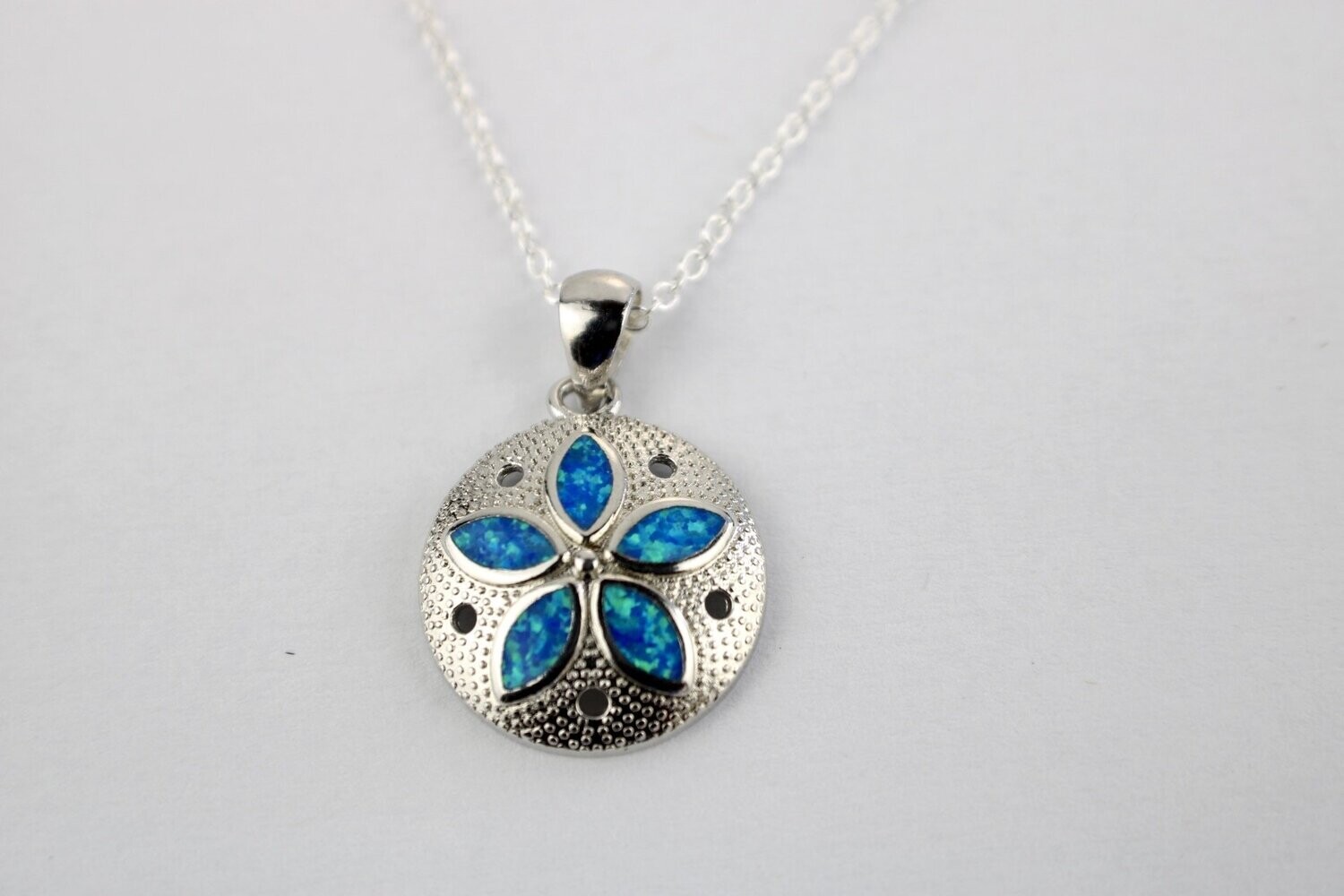 Fire Opal Sand Dollar Necklace w/chain, Color: Blue