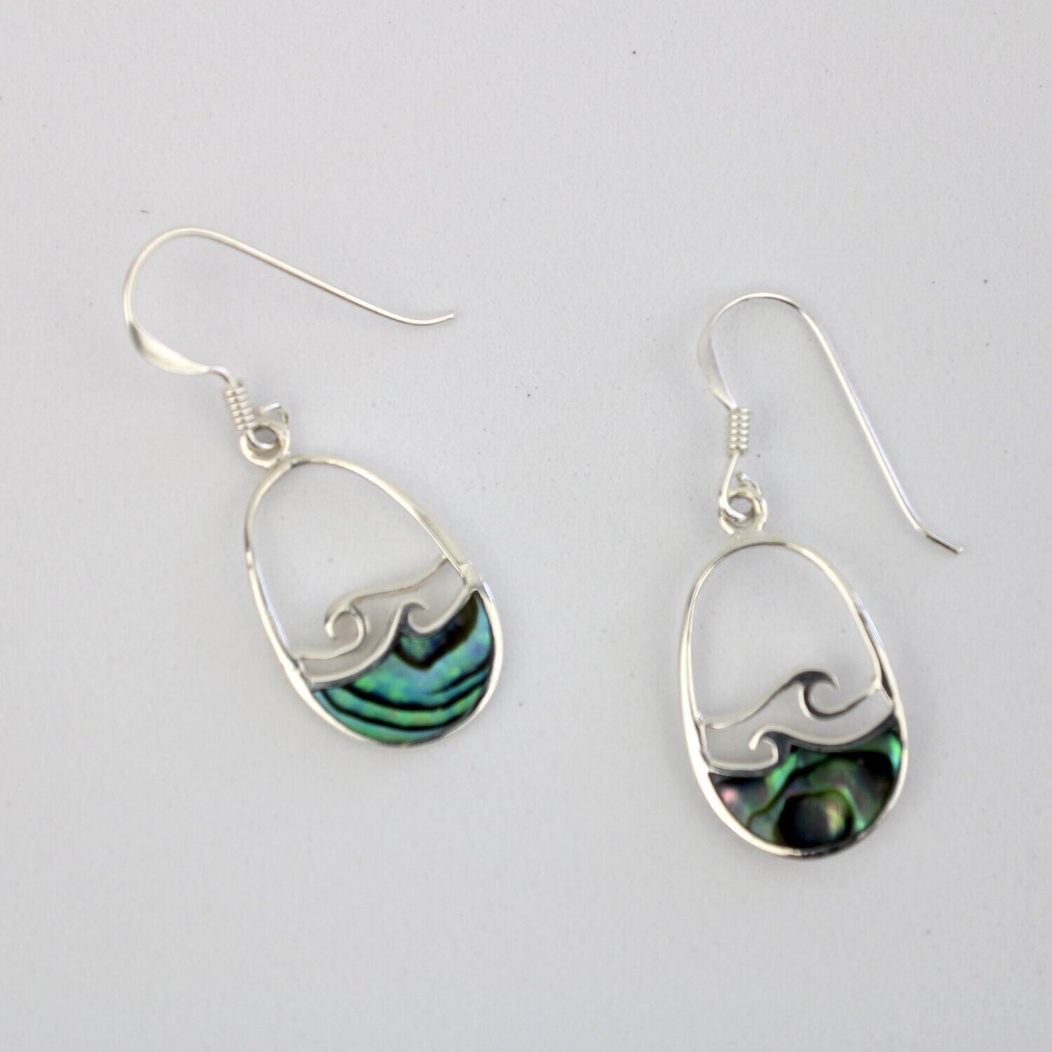 Silver Wave Shell Dangle Earrings, Shell: Abalone Shell