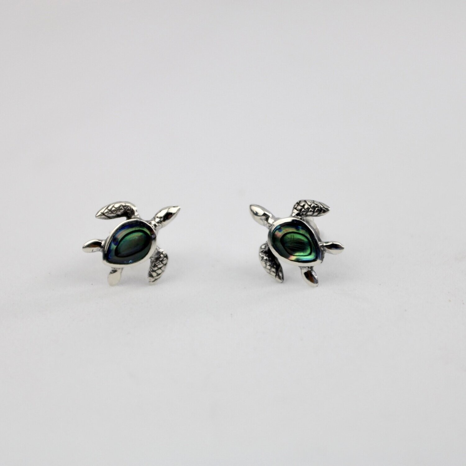 Silver Shell Turtle Stud Earrings, Shell: Abalone Shell