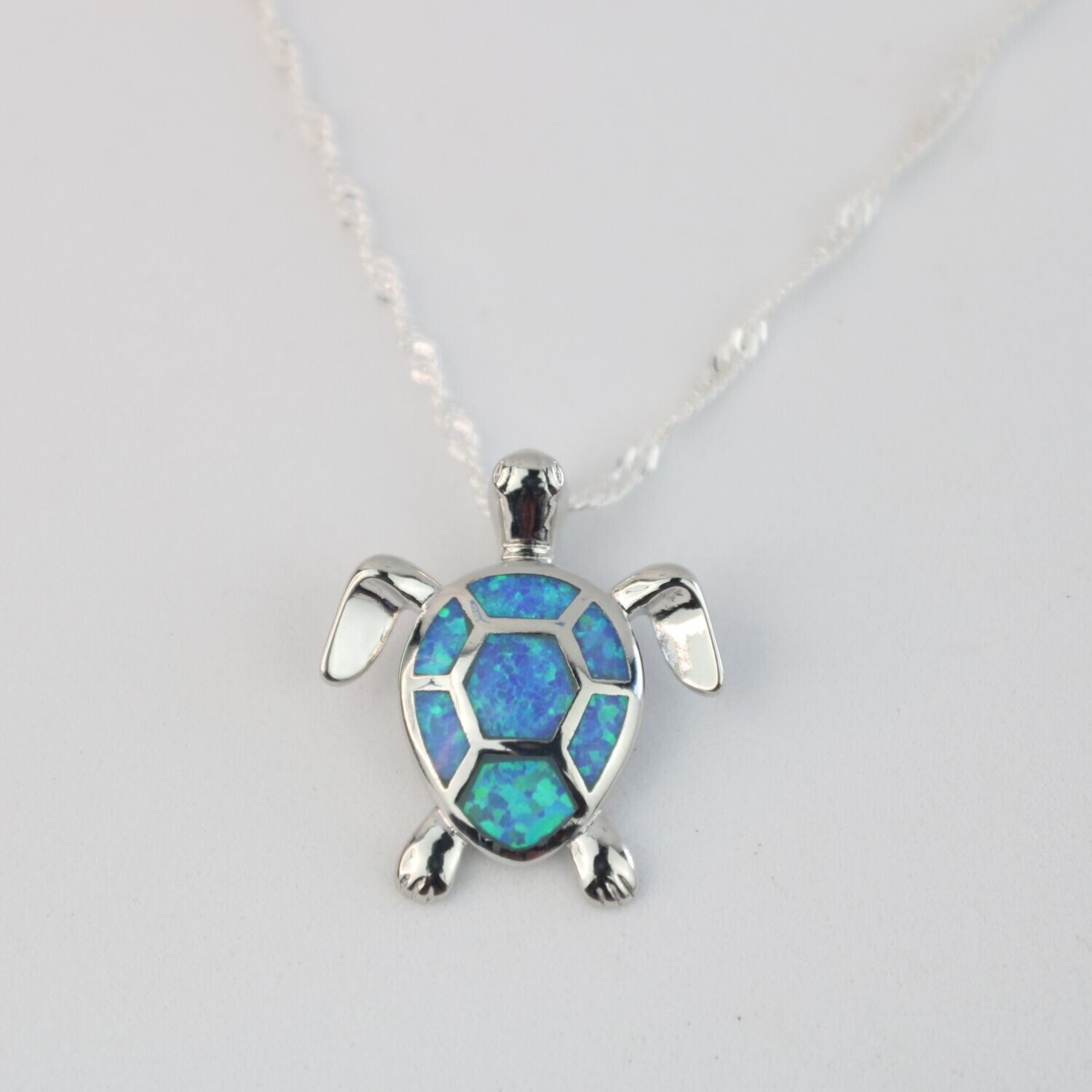 Fire Opal Sea Turtle Necklace w/chain, Color: Blue