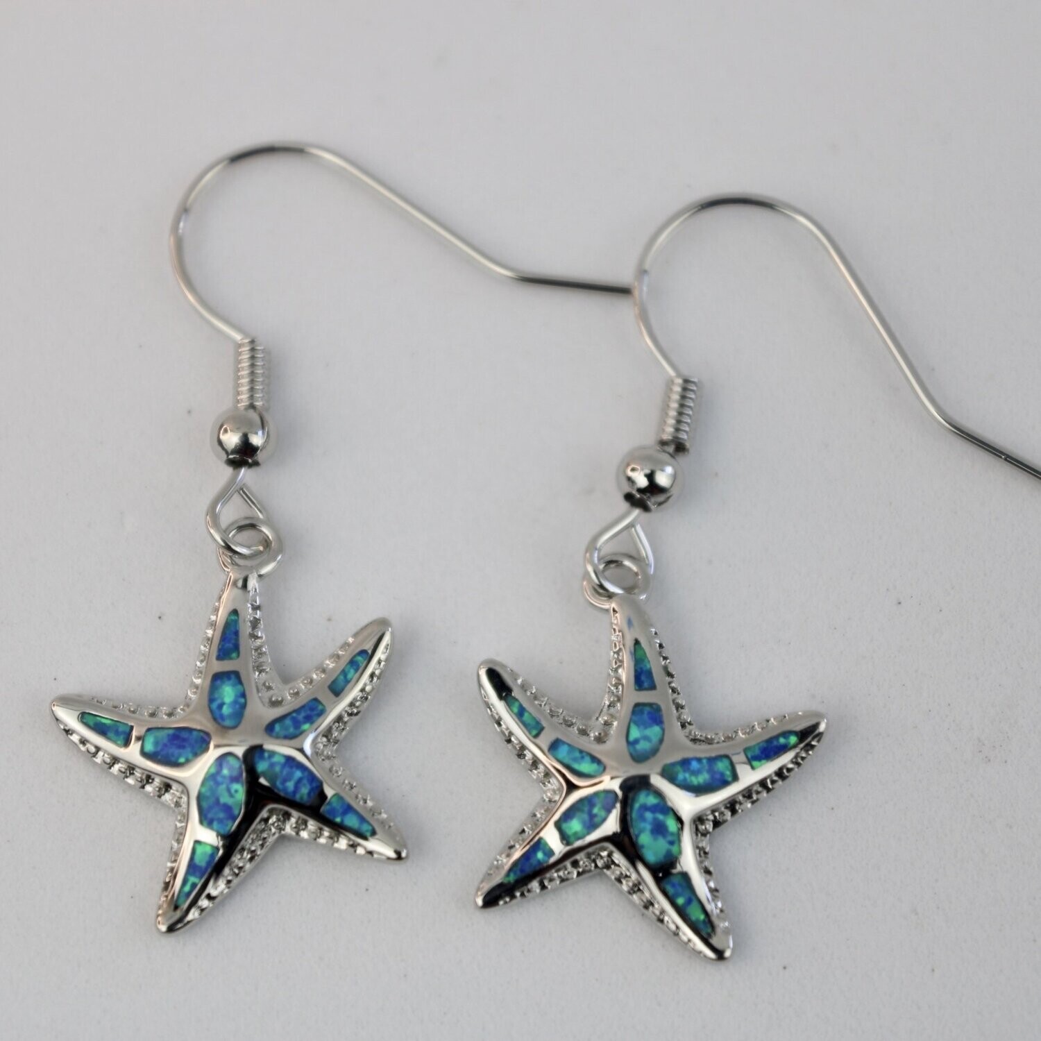Fire Opal Starfish Dangle Earrings, Color: Blue