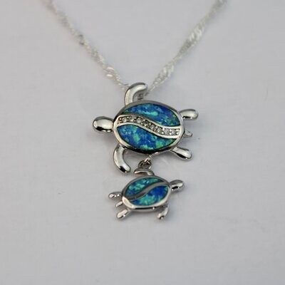 Fire Opal Petroglyph Mother Baby Turtle Necklace w/chain