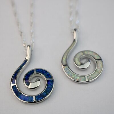 Fire Opal Spiral Koru Necklace w/chain