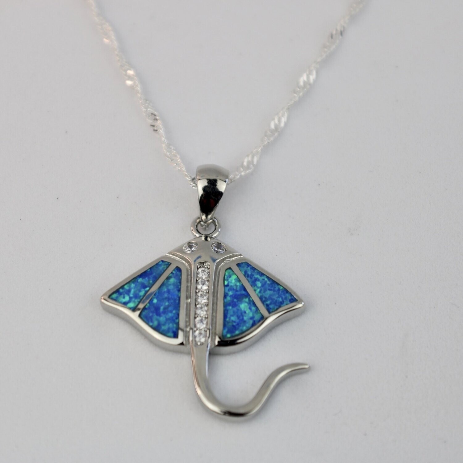 Fire Opal Stingray Necklace w/chain, Color: Blue