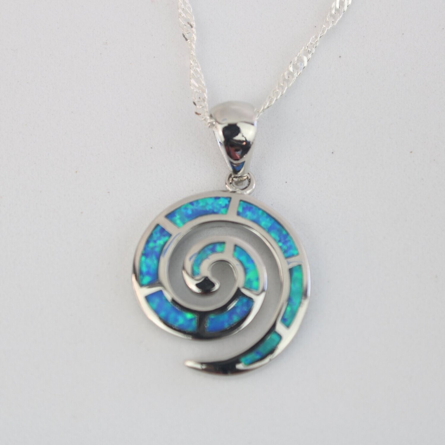Fire Opal Koru Necklace w/chain, Color: Blue