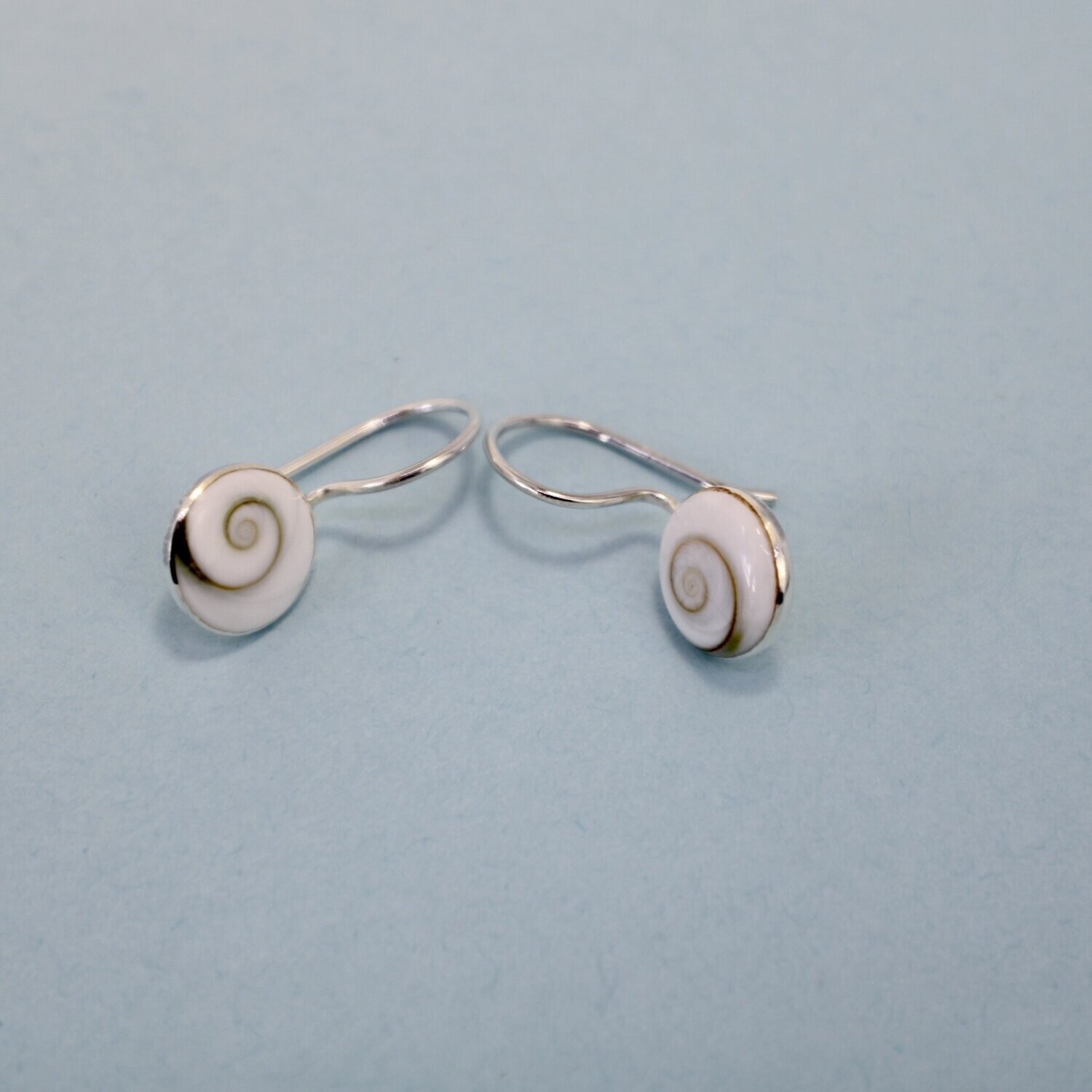 Silver Shiva Eye Shell Round Drop Earrings