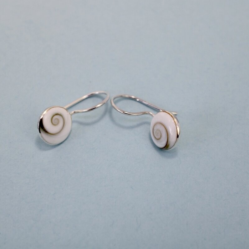 Silver Shiva Eye Shell Round Drop Earrings