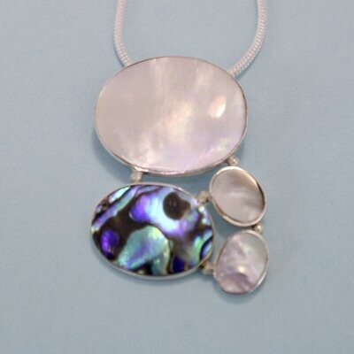 Silver Mother of Pearl and Abalone Shell Necklace