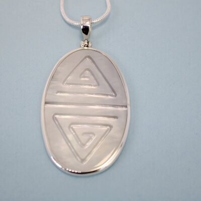 Silver Engraved Mother of Pearl Shell Necklace