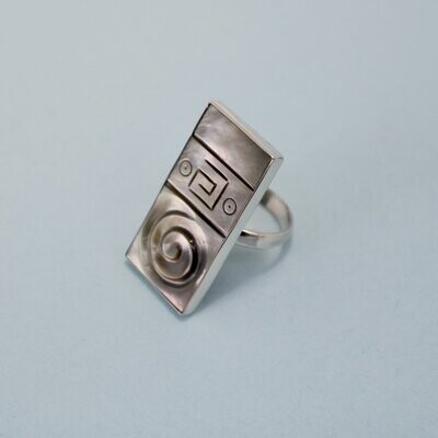 Engraved Mother of Pearl 925 Silver Rectangle Adjustable Ring