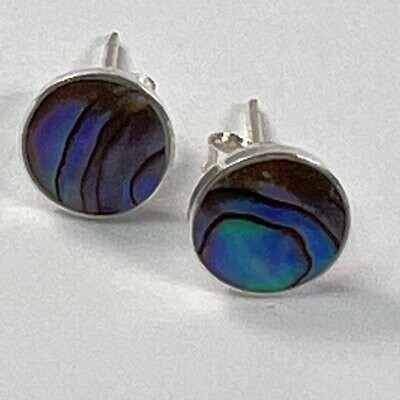 Silver Abalone Shell Round Stud Earrings