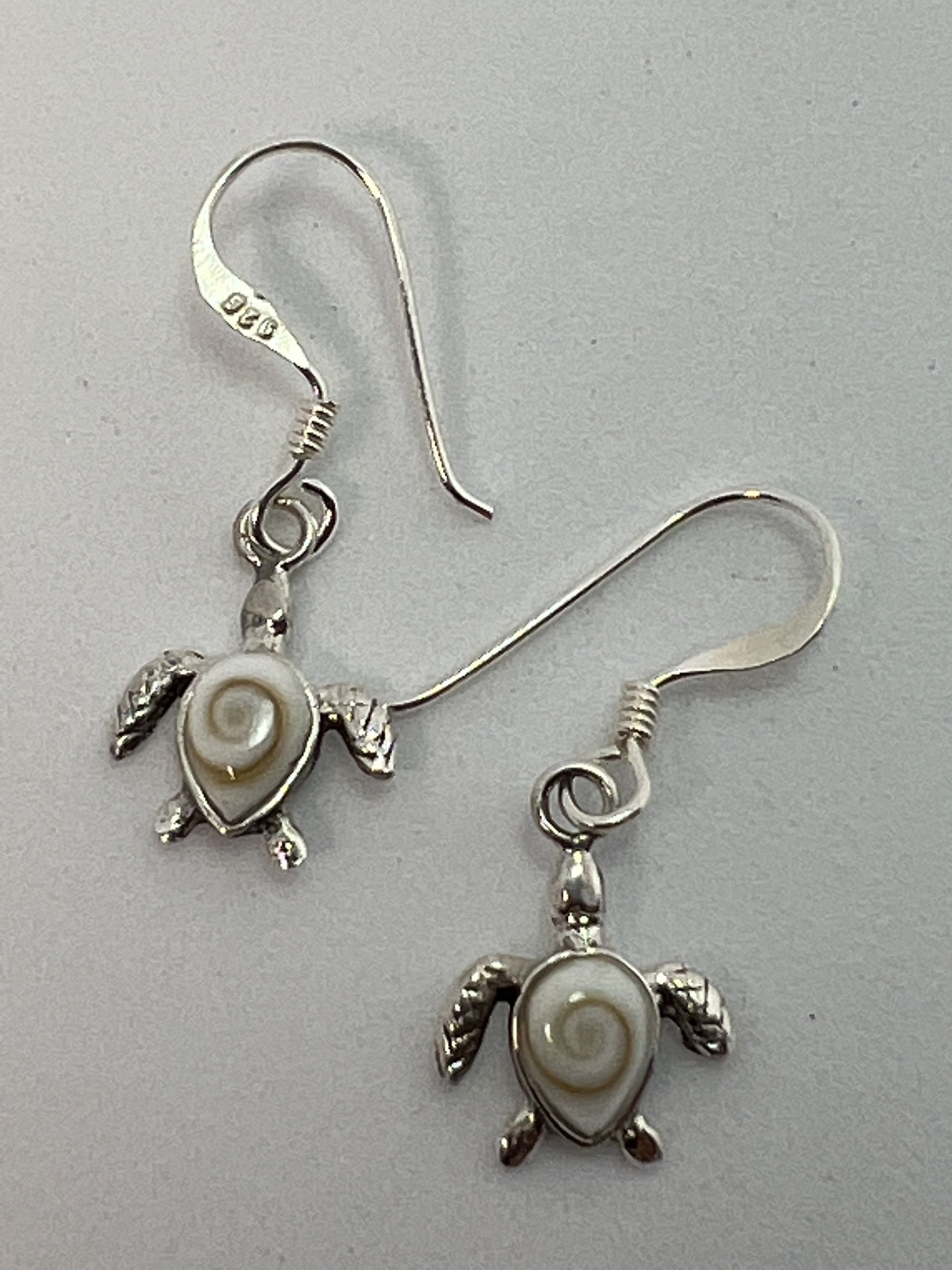 Silver Shiva Eye Shell Turtle Dangle Earrings
