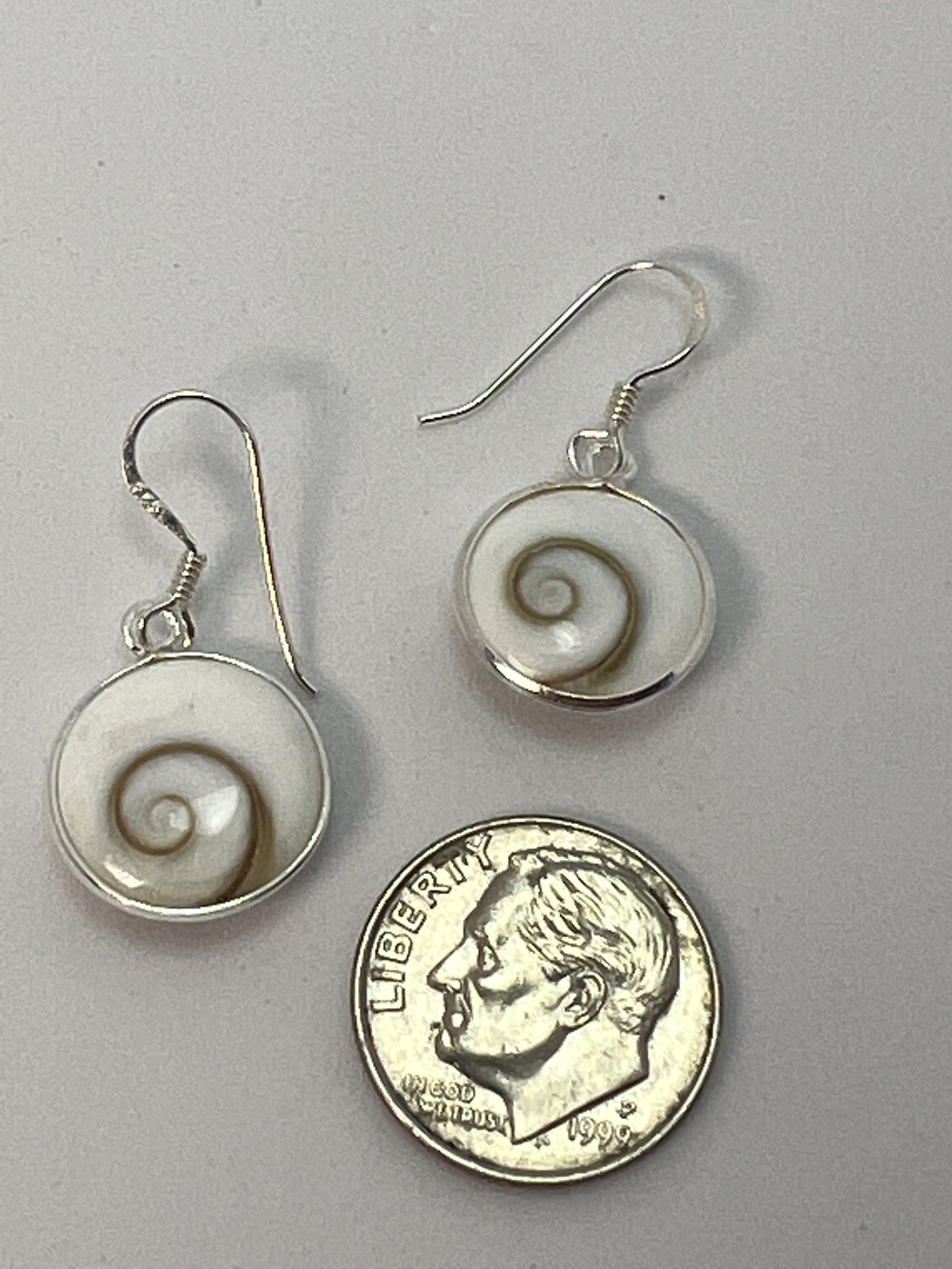 Silver Shiva Eye Shell Round Dangle Earrings