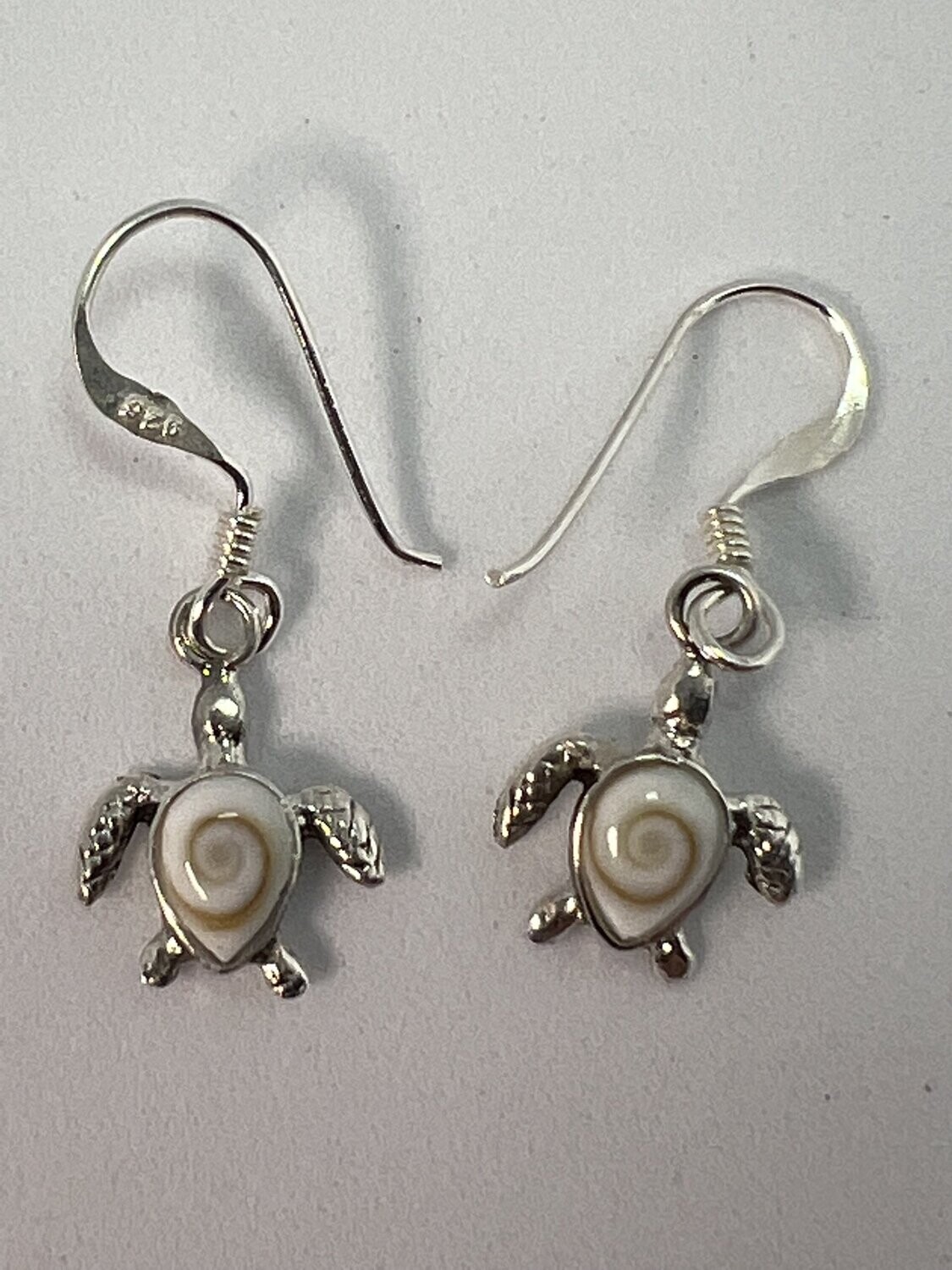 Silver Shiva Eye Shell Turtle Dangle Earrings