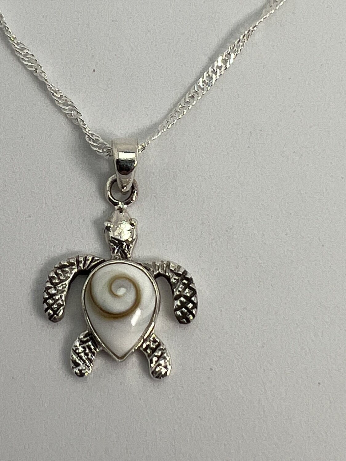 Shiva Eye Shell Turtle Silver Necklace