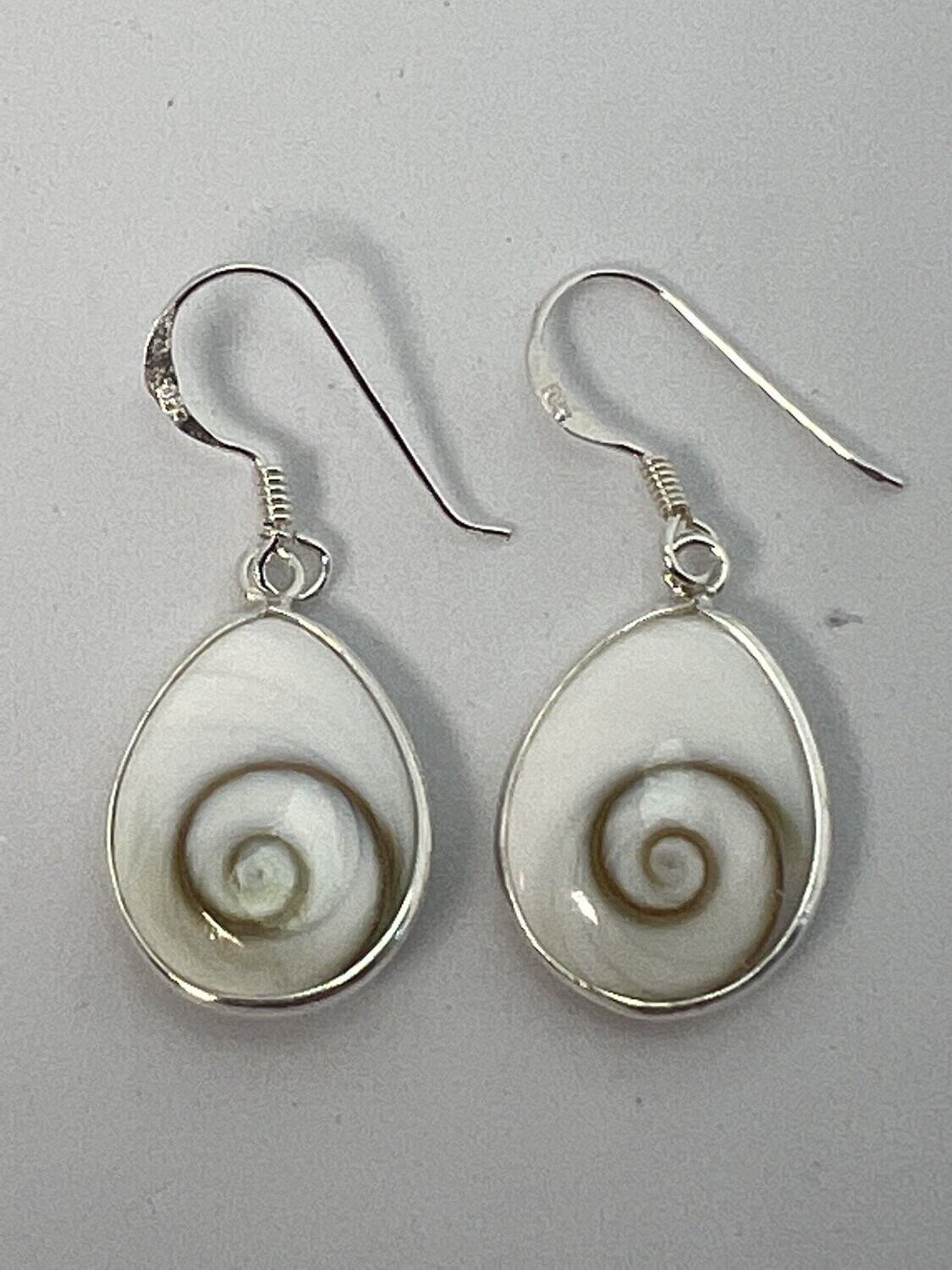 Silver Shiva Eye Shell Teardrop Dangle Earrings