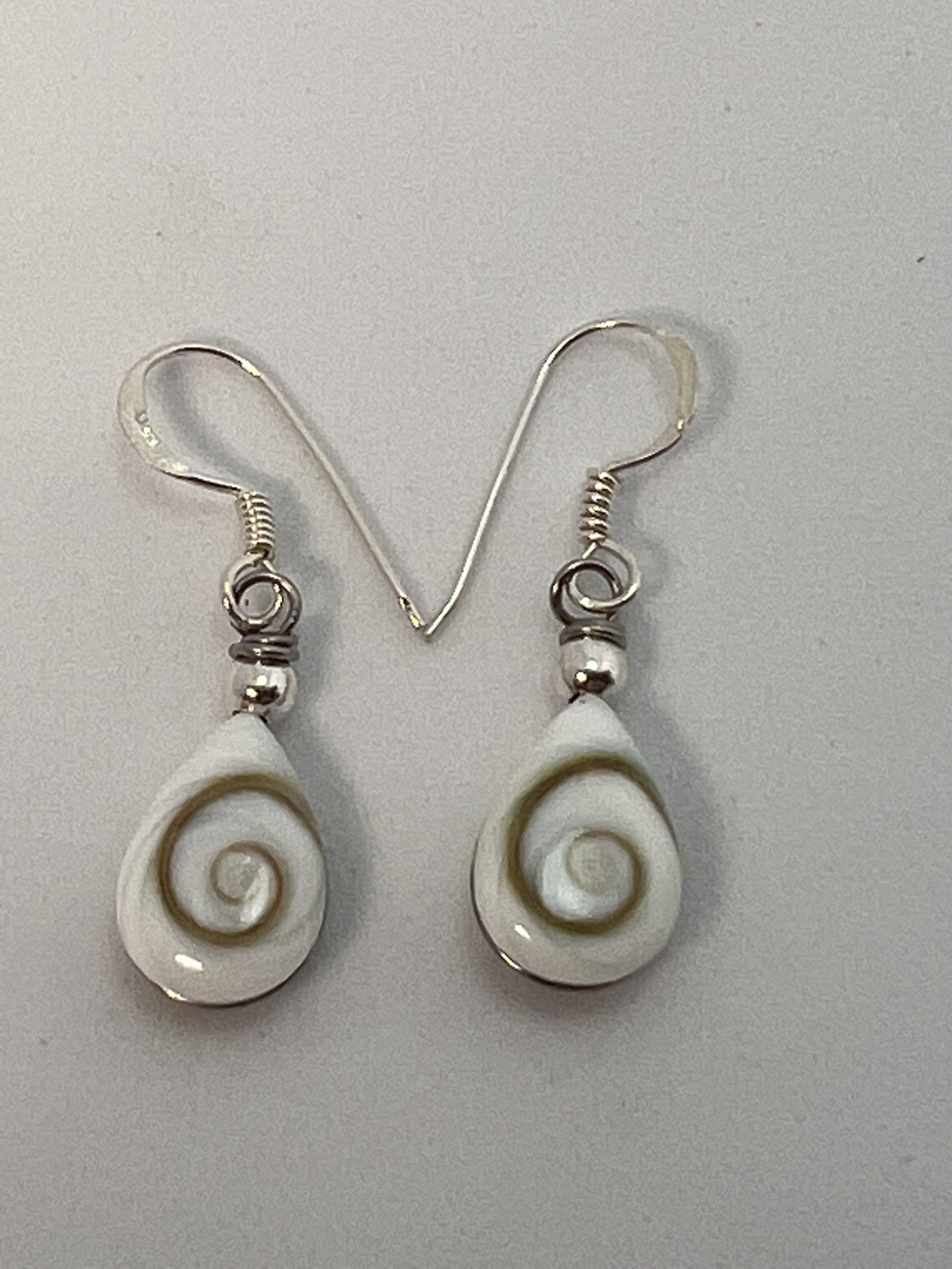 Silver Shiva Eye Shell Teardrop Dangle Earrings