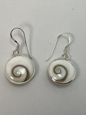 Silver Shiva Eye Shell Round Dangle Earrings
