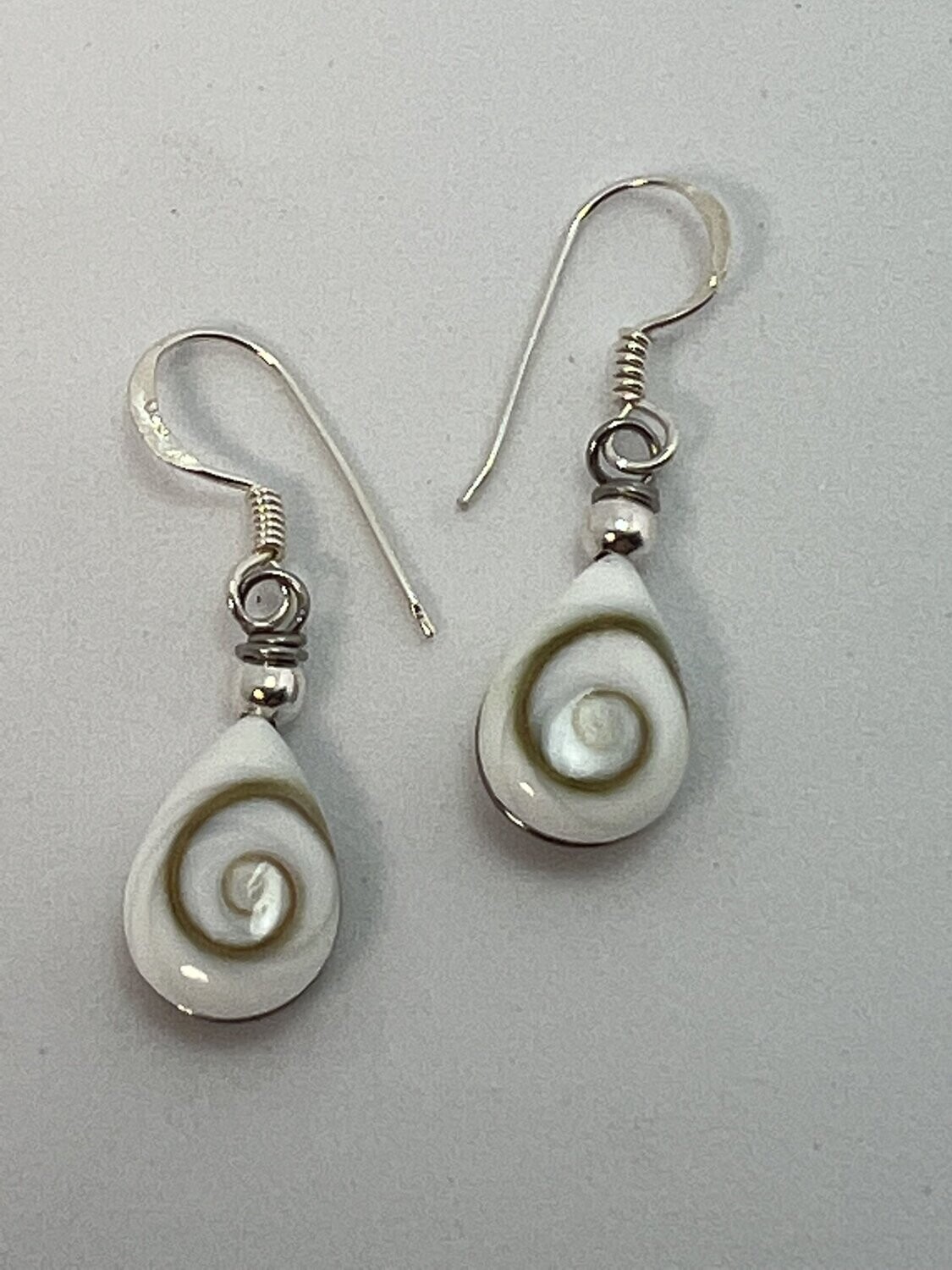 Silver Shiva Eye Shell Teardrop Dangle Earrings