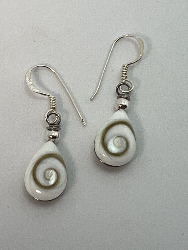 Silver Shiva Eye Shell Teardrop Dangle Earrings