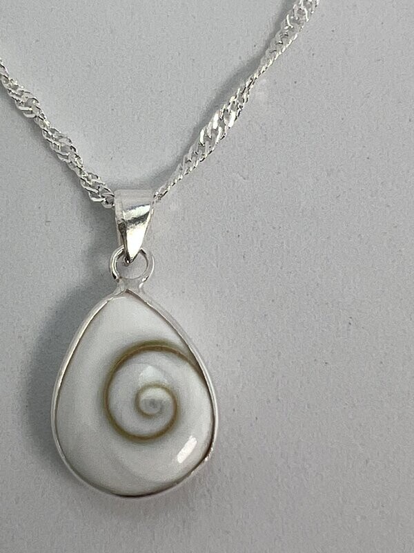 Silver Shiva Eye Shell Teardrop Necklace