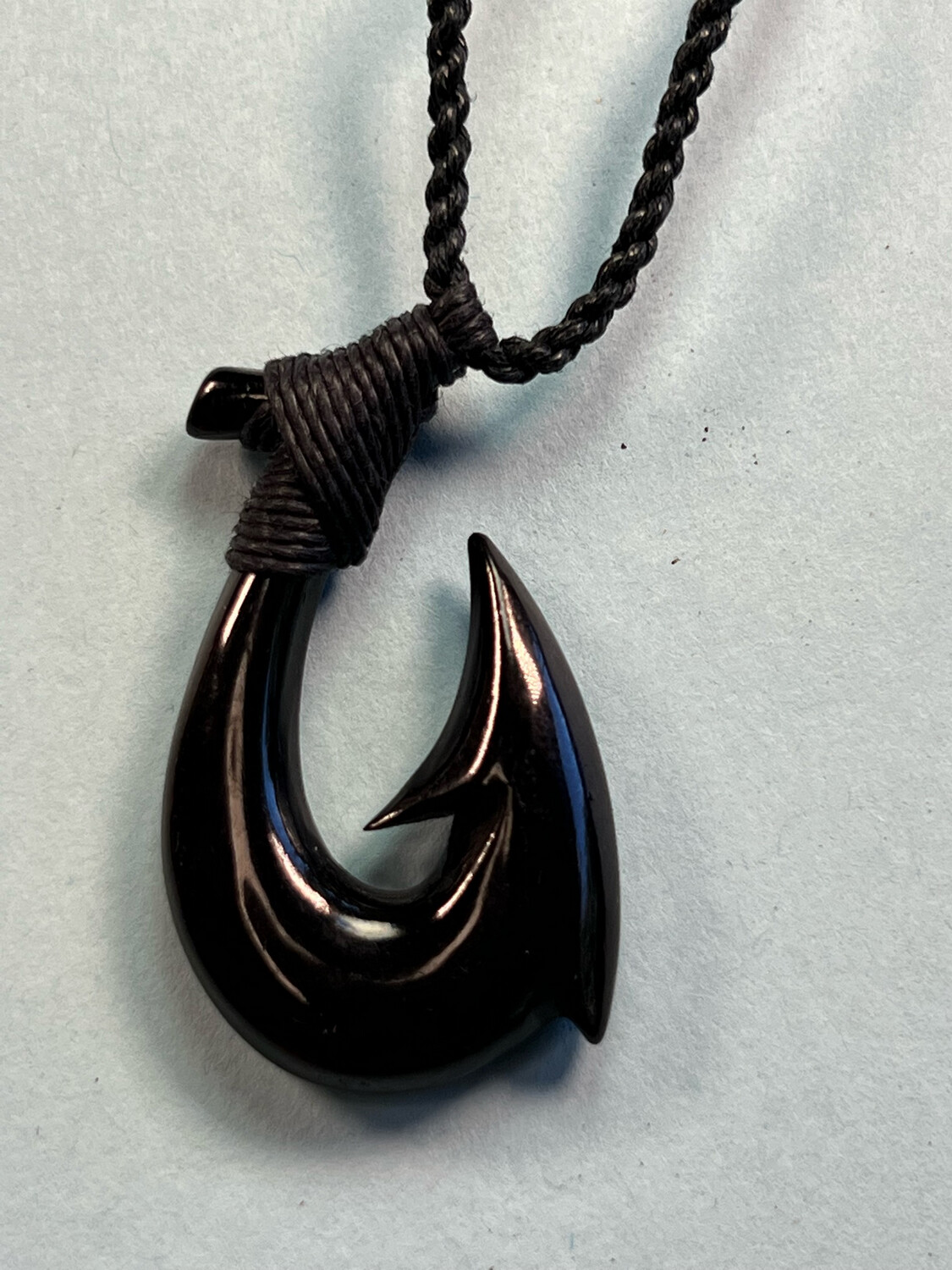 Pretty Hawaiian Large Fish Hook Necklace, Hand Carved Buffalo Bone