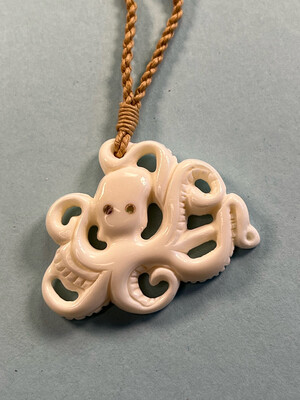 Bone Octopus Pendant on Adjustable Hand Braided Tan Cord