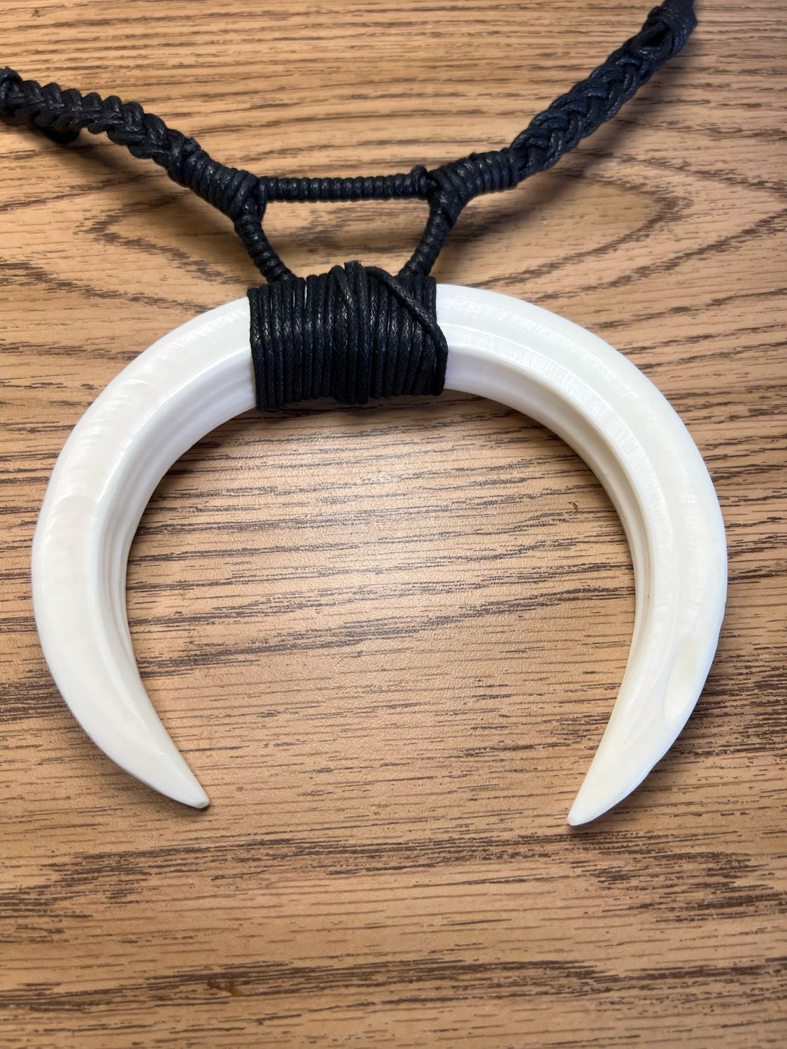 Boars Tusk Double Jointed Necklace - Black Braided Cord - Hawaiian Style