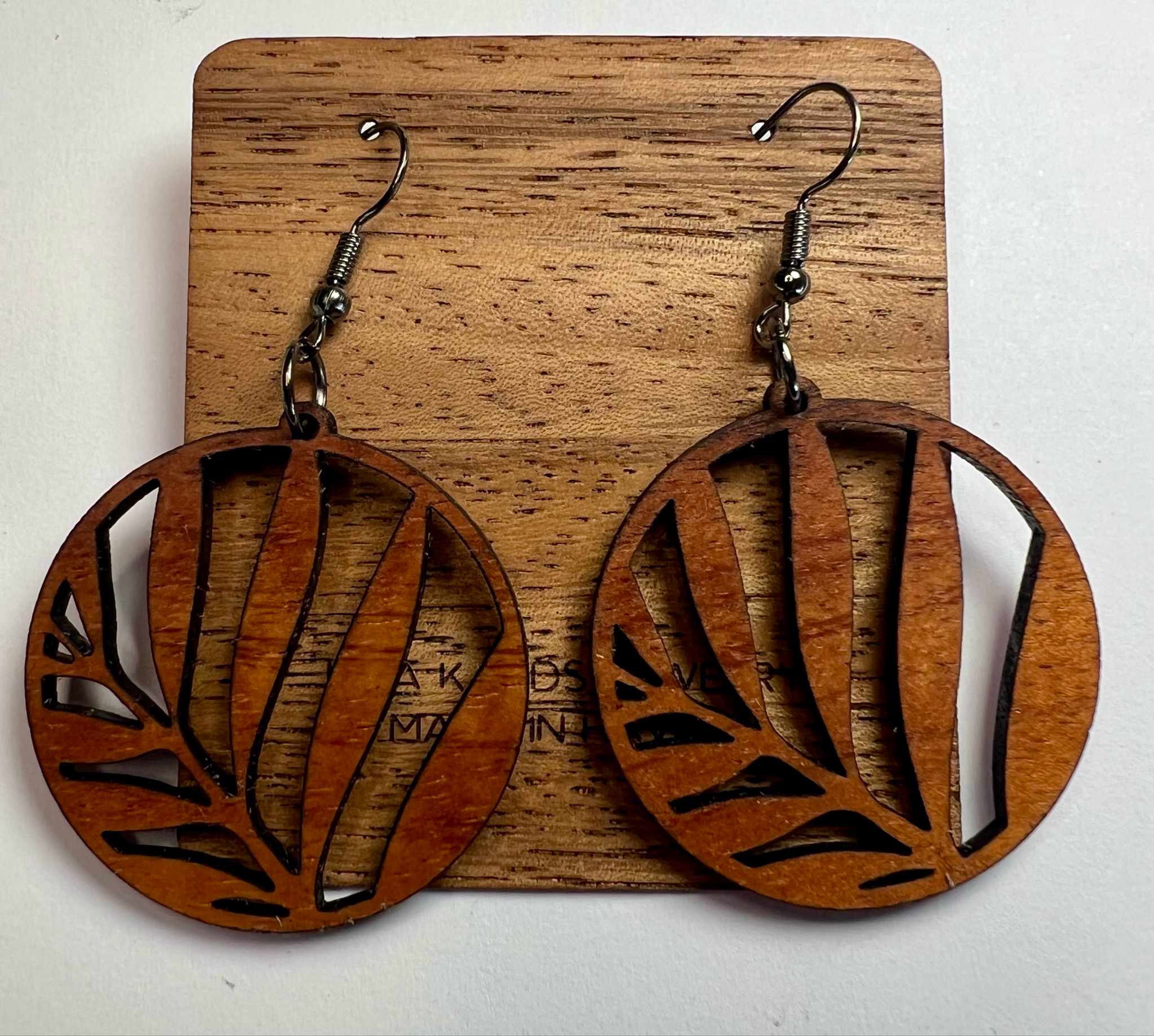 Round Heliconia Koa Dangle Earrings