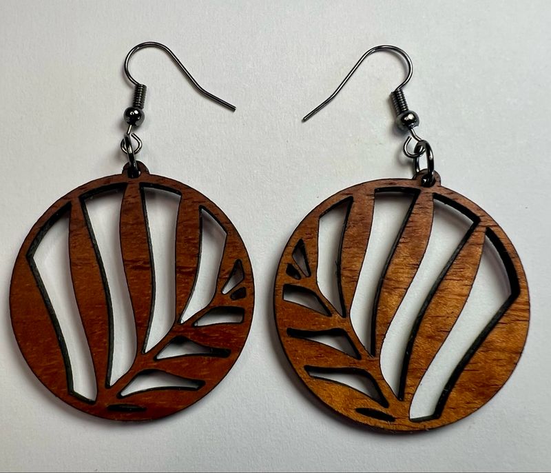 Round Heliconia Koa Dangle Earrings