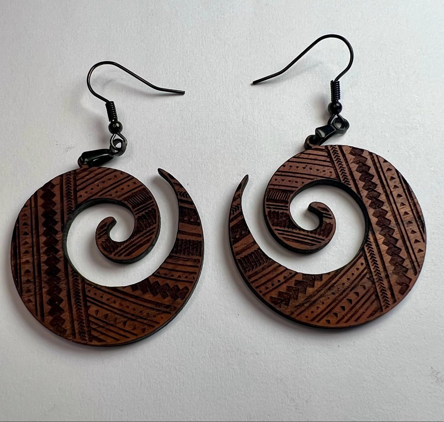Round Koru Koa Dangle Earrings