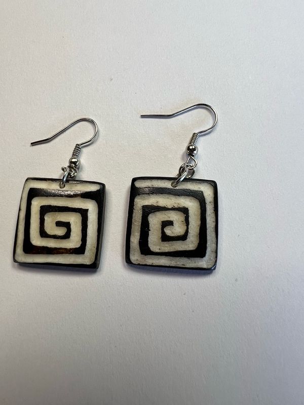 Bone Tribal Square Dangle Earnings